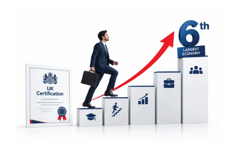 Professional advancing toward career growth through UK certification